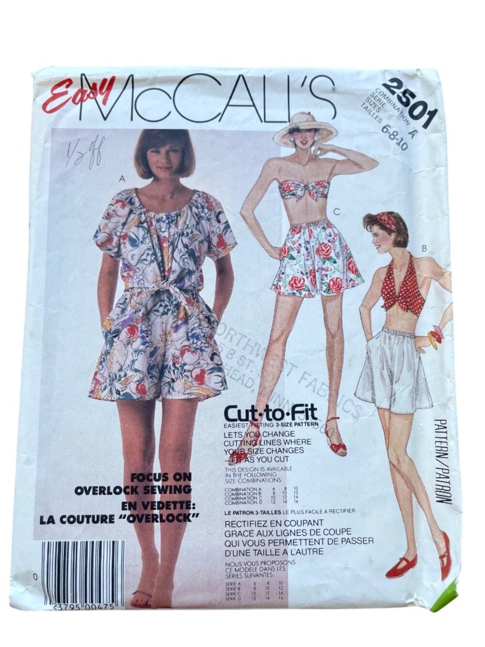 Vintage 80s McCalls 2501 Sewing Pattern Sizes 6-8-10 Misses Tops & Shorts CUT